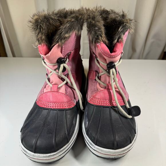 Cat & Jack Snow Boots Pink with Thinsulate Lining and Faux Fir Girls Size 4 - Picture 2 of 10